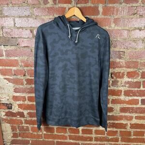 Rhoback Hoodie Mens Medium Gray Camo Stretch Pullover Sweatshirt Golf Logo